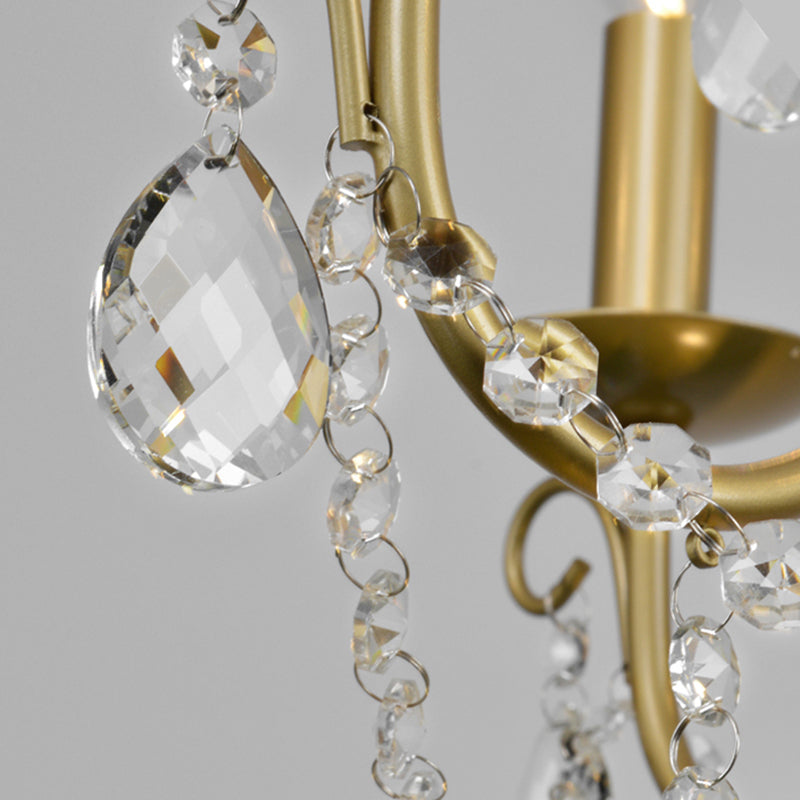 Metal Candelabra Ceiling Suspension Light Modern 6/8 Light Brass Chandelier Light with Crystal Drop Clearhalo 'Ceiling Lights' 'Chandeliers' 'Modern Chandeliers' 'Modern' Lighting' 223437