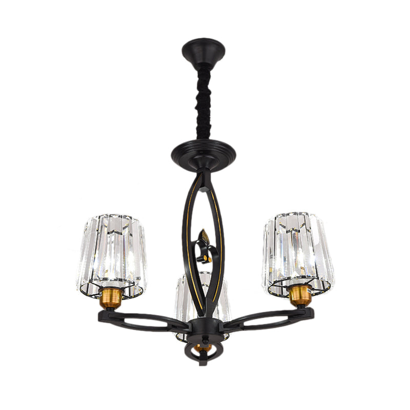 Tapered Crystal Block Ceiling Light Vintage 3/6 Lights Hanging Ceiling Light for Dining Room in Black Clearhalo 'Ceiling Lights' 'Chandeliers' 'Modern Chandeliers' 'Modern' Lighting' 223454