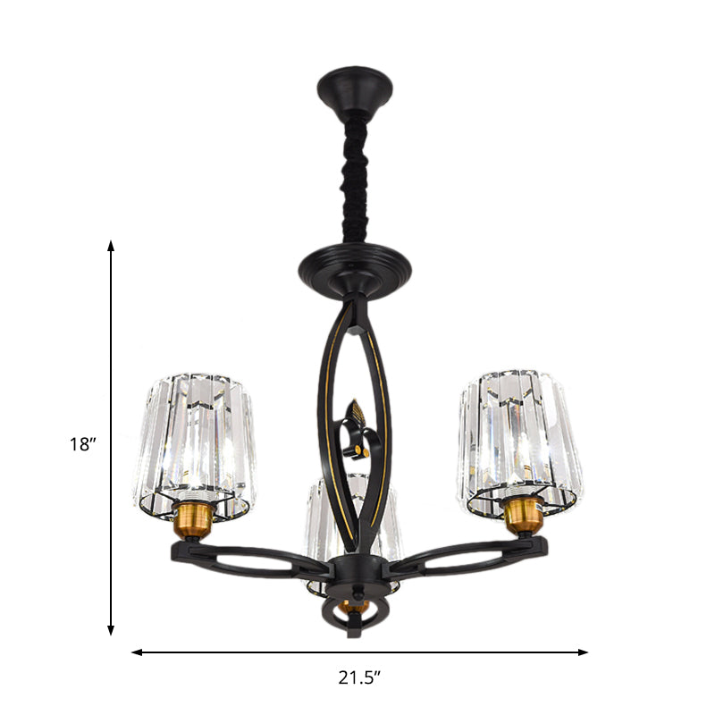 Tapered Crystal Block Ceiling Light Vintage 3/6 Lights Hanging Ceiling Light for Dining Room in Black Clearhalo 'Ceiling Lights' 'Chandeliers' 'Modern Chandeliers' 'Modern' Lighting' 223455