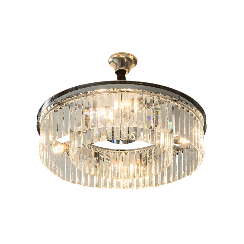 Simple Style Drum Crystal Block Chandelier Pendant Light 4/8 Lights Hanging Light Kit in Chrome, 18"/23" Wide Clearhalo 'Ceiling Lights' 'Chandeliers' 'Modern Chandeliers' 'Modern' Lighting' 223460