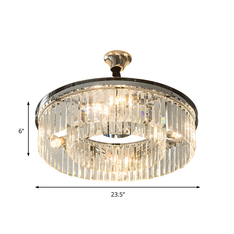 Simple Style Drum Crystal Block Chandelier Pendant Light 4/8 Lights Hanging Light Kit in Chrome, 18"/23" Wide Clearhalo 'Ceiling Lights' 'Chandeliers' 'Modern Chandeliers' 'Modern' Lighting' 223461