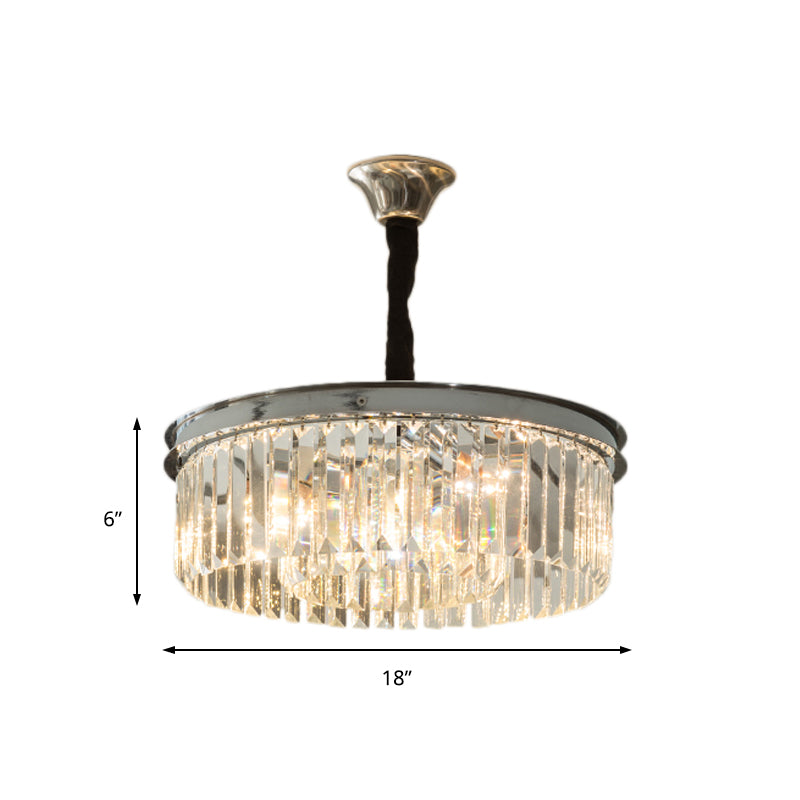 Simple Style Drum Crystal Block Chandelier Pendant Light 4/8 Lights Hanging Light Kit in Chrome, 18"/23" Wide Clearhalo 'Ceiling Lights' 'Chandeliers' 'Modern Chandeliers' 'Modern' Lighting' 223465