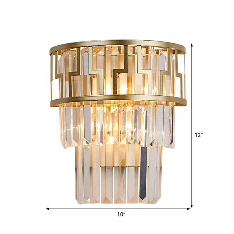 Modernism Layered Wall Lamp Clear Crystal 2 Lights Bedside Wall Sconce Fixture in Brass Clearhalo 'Modern wall lights' 'Modern' 'Wall Lamps & Sconces' 'Wall Lights' Lighting' 223487