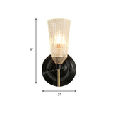 1/2-Light Wall Mounted Light Traditional Conical Clear Textured Glass Wall Sconce in Black for Foyer Clearhalo 'Wall Lamps & Sconces' 'Wall Lights' Lighting' 223511