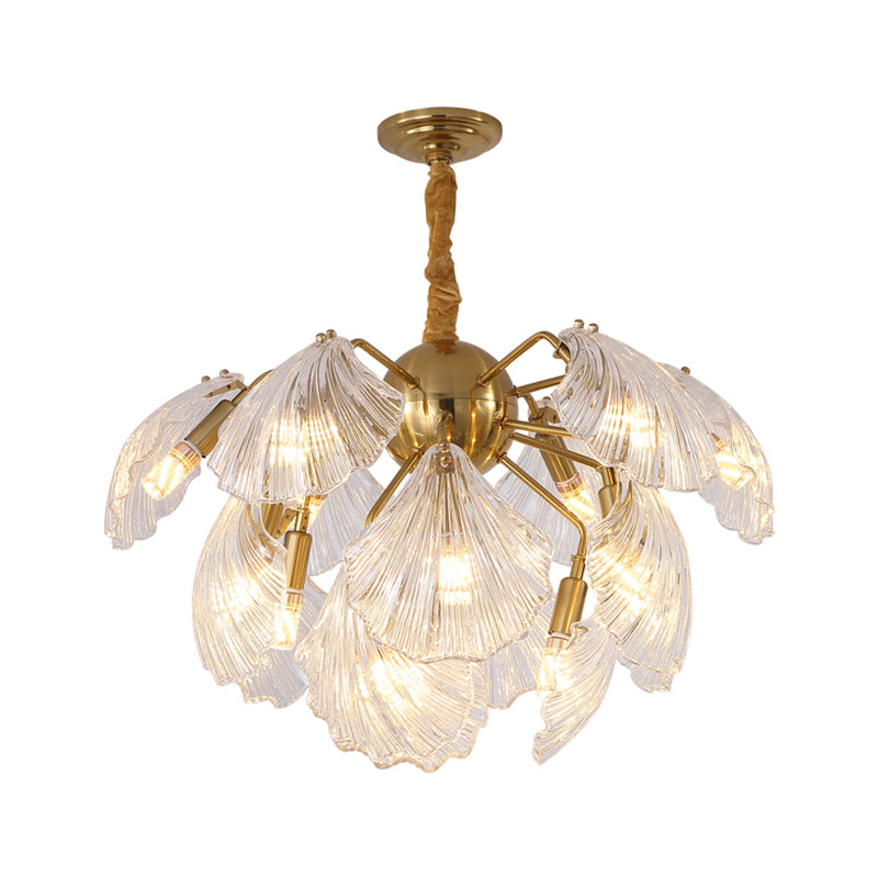 Large drum brass chandelier with long crystal U-drop prisms - matt brass