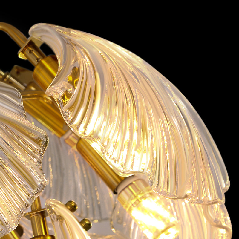 Shell Shape Chandelier Light Modernism Prism Glass 13/15 Lights Brass Ceiling Light, 23.5"/27" Wide Clearhalo 'Ceiling Lights' 'Chandeliers' 'Modern Chandeliers' 'Modern' Lighting' 223526