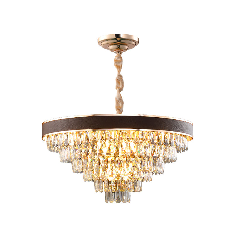 Tiered Crystal Block Chandelier Light Fixture 9/12 Lights Black-Gold Hanging Pendant Light, 19.5"/23.5" Wide Clearhalo 'Ceiling Lights' 'Chandeliers' 'Modern Chandeliers' 'Modern' Lighting' 223533