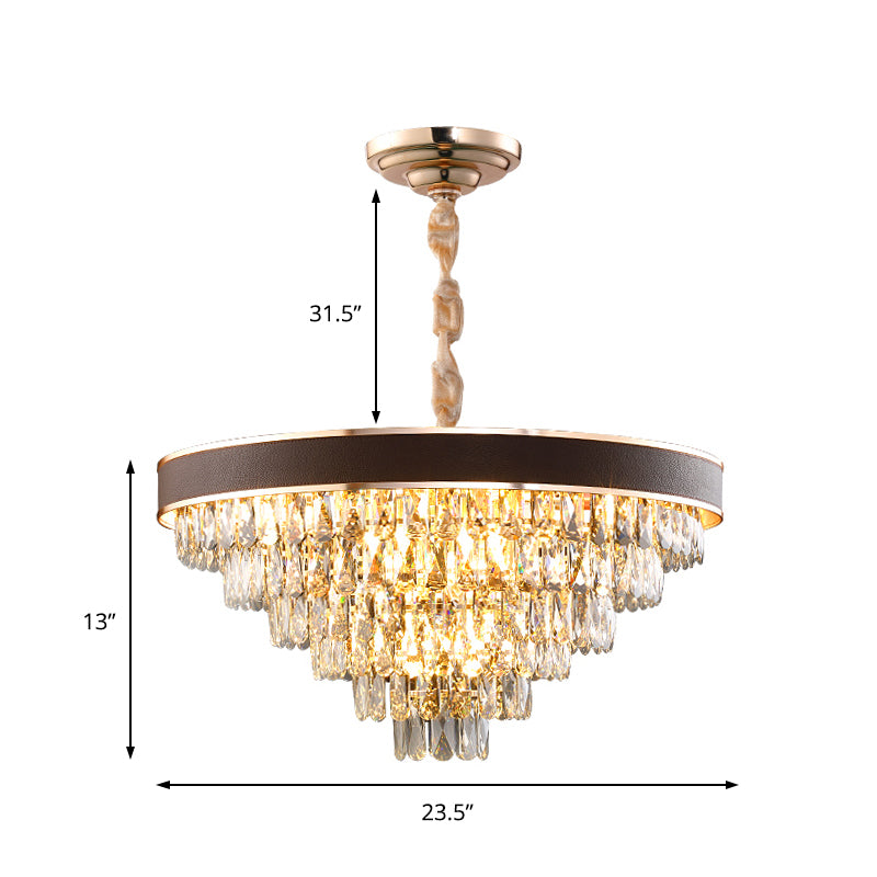 Tiered Crystal Block Chandelier Light Fixture 9/12 Lights Black-Gold Hanging Pendant Light, 19.5"/23.5" Wide Clearhalo 'Ceiling Lights' 'Chandeliers' 'Modern Chandeliers' 'Modern' Lighting' 223534