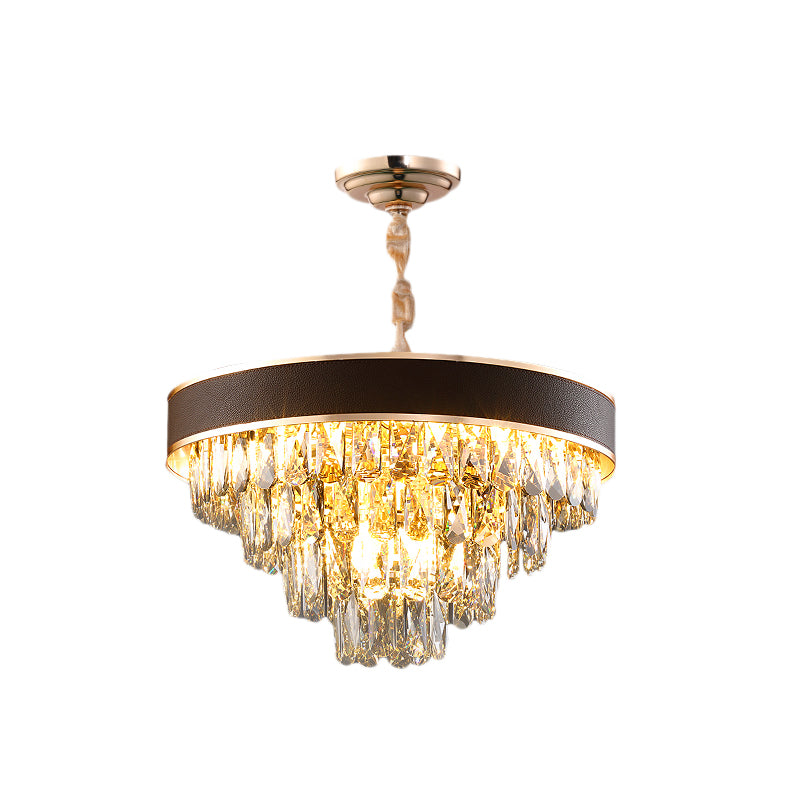 Tiered Crystal Block Chandelier Light Fixture 9/12 Lights Black-Gold Hanging Pendant Light, 19.5"/23.5" Wide Clearhalo 'Ceiling Lights' 'Chandeliers' 'Modern Chandeliers' 'Modern' Lighting' 223537