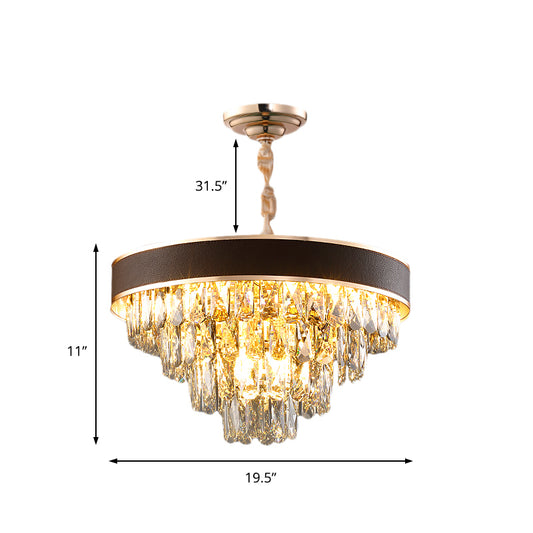 Tiered Crystal Block Chandelier Light Fixture 9/12 Lights Black-Gold Hanging Pendant Light, 19.5"/23.5" Wide Clearhalo 'Ceiling Lights' 'Chandeliers' 'Modern Chandeliers' 'Modern' Lighting' 223538