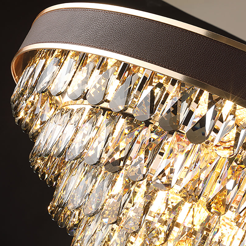 Tiered Crystal Block Chandelier Light Fixture 9/12 Lights Black-Gold Hanging Pendant Light, 19.5"/23.5" Wide Clearhalo 'Ceiling Lights' 'Chandeliers' 'Modern Chandeliers' 'Modern' Lighting' 223539