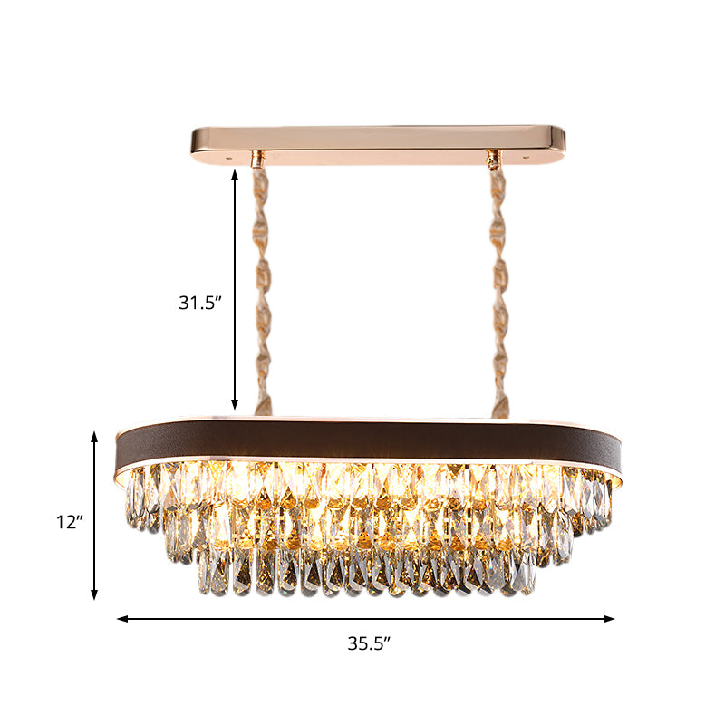 Oval Island lamp Contemporary Crystal Block 12 Lights Black-Gold Hanging Light Fixture Clearhalo 'Ceiling Lights' 'Island Lights' Lighting' 223543