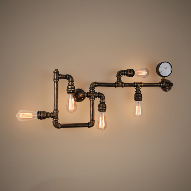 Iron Water Pipe Wall Light Retro Style Restaurant Wall Lighting Fixture in Bronze Bronze A Clearhalo 'Art deco wall lights' 'Cast Iron' 'Glass' 'Industrial wall lights' 'Industrial' 'Middle century wall lights' 'Modern' 'Rustic wall lights' 'Tiffany' 'Traditional wall lights' 'Wall Lamps & Sconces' 'Wall Lights' Lighting' 2235472