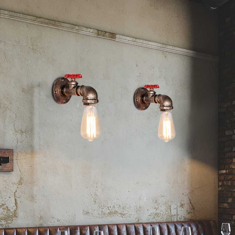 Vintage Exposed Bulb Wall Lighting Fixture Iron Wall Mounted Lamp with Valve Decor Clearhalo 'Art deco wall lights' 'Cast Iron' 'Glass' 'Industrial wall lights' 'Industrial' 'Middle century wall lights' 'Modern' 'Rustic wall lights' 'Tiffany' 'Traditional wall lights' 'Wall Lamps & Sconces' 'Wall Lights' Lighting' 2235521