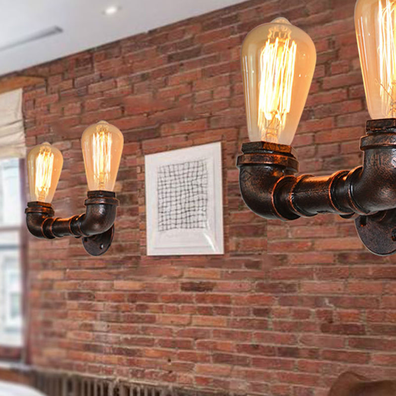 Metallic U-Shaped Pipe Wall Lighting Antique Style 2 Heads Bar Wall Mount Light in Rust Clearhalo 'Wall Lamps & Sconces' 'Wall Lights' Lighting' 2235567
