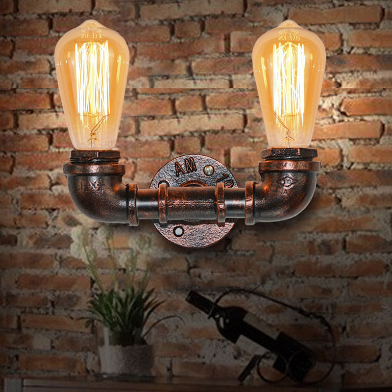 Metallic U-Shaped Pipe Wall Lighting Antique Style 2 Heads Bar Wall Mount Light in Rust Rust Clearhalo 'Wall Lamps & Sconces' 'Wall Lights' Lighting' 2235568
