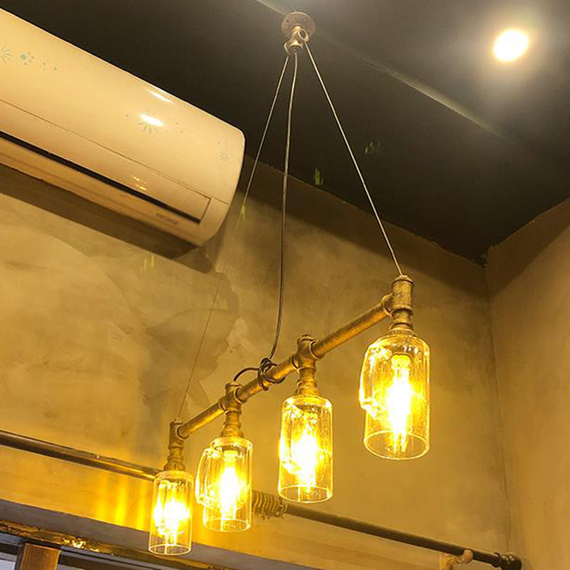 Clear Glass Beer Mug Island Pendant Light Rustic Bar Ceiling Light with Water Pipe in Bronze 4 Bronze Clearhalo 'Ceiling Lights' 'Island Lights' Lighting' 2235625