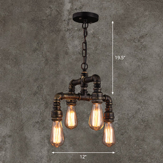 Industrial Plumbing Pipe Chandelier Pendant Light 4 Bulbs Iron Hanging Light in Rust Bronze Clearhalo 'Cast Iron' 'Ceiling Lights' 'Chandeliers' 'Industrial Chandeliers' 'Industrial' 'Metal' 'Middle Century Chandeliers' 'Rustic Chandeliers' 'Tiffany' Lighting' 2235633