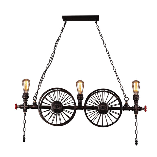 Wagon Wheel Metallic Pendant Light Antique 3 Heads Restaurant Hanging Island Light with Decorative Valve Clearhalo 'Ceiling Lights' 'Island Lights' Lighting' 2235642