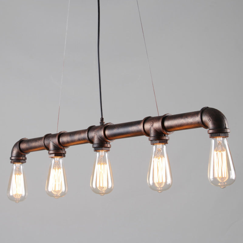 Antique Water Pipe Pendant Light 5 Heads Iron Hanging Island Light in Rust for Restaurant Clearhalo 'Ceiling Lights' 'Island Lights' Lighting' 2235656