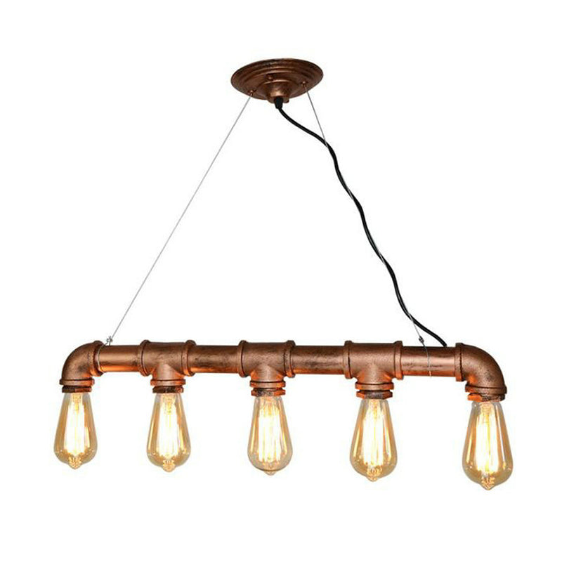 Antique Water Pipe Pendant Light 5 Heads Iron Hanging Island Light in Rust for Restaurant Clearhalo 'Ceiling Lights' 'Island Lights' Lighting' 2235657