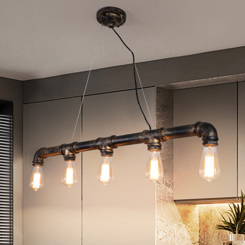 Plumbing Pipe Iron Island Pendant Lighting Rustic Living Room Ceiling Light in Bronze 5 Bronze Clearhalo 'Ceiling Lights' 'Island Lights' Lighting' 2235658