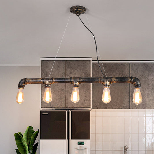 Plumbing Pipe Iron Island Pendant Lighting Rustic Living Room Ceiling Light in Bronze Clearhalo 'Ceiling Lights' 'Island Lights' Lighting' 2235660