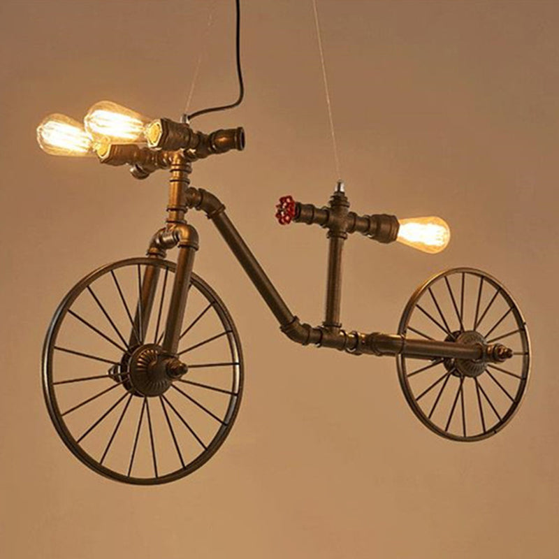 Iron Piping Bicycle Hanging Lamp Retro Style 3 Bulbs Restaurant Island Ceiling Light in Black Black A Clearhalo 'Ceiling Lights' 'Island Lights' Lighting' 2235664
