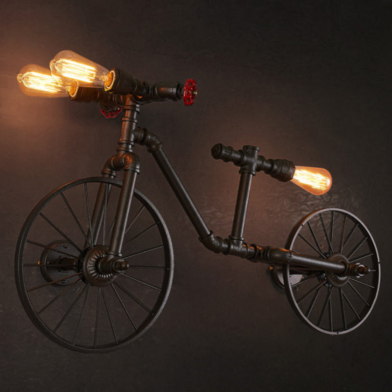 Iron Piping Bicycle Hanging Lamp Retro Style 3 Bulbs Restaurant Island Ceiling Light in Black Black B Clearhalo 'Ceiling Lights' 'Island Lights' Lighting' 2235666