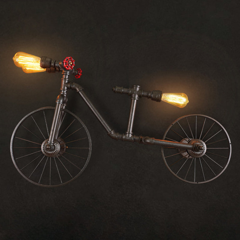 Iron Piping Bicycle Hanging Lamp Retro Style 3 Bulbs Restaurant Island Ceiling Light in Black Clearhalo 'Ceiling Lights' 'Island Lights' Lighting' 2235667