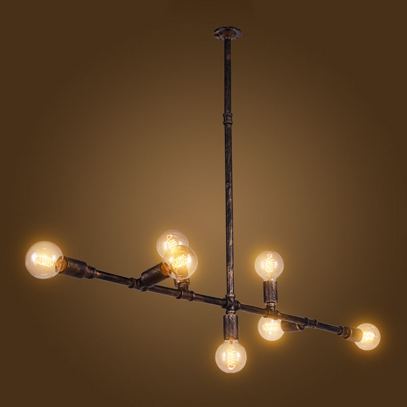 Bronze Water Pipe Island Light Fixture Vintage Iron Living Room Ceiling Pendant Light 7 Bronze Clearhalo 'Ceiling Lights' 'Island Lights' Lighting' 2235669