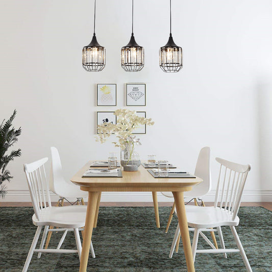 3 Light Dining Room Cluster Pendant Nordic Black Hanging Ceiling Light with Bottle/Cylinder/Urn Metal and Crystal Shade Black Cylinder Clearhalo 'Ceiling Lights' 'Modern Pendants' 'Modern' 'Pendant Lights' 'Pendants' Lighting' 223566