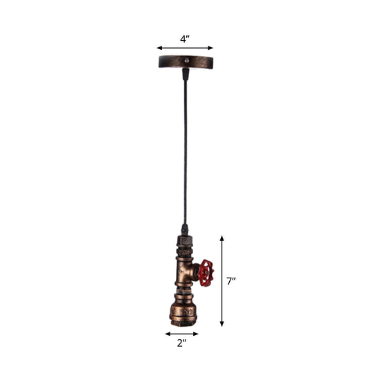 Rustic Style Piping Pendant Light 1-Light Iron Suspension Light Fixture with Valve Decor Clearhalo 'Art Deco Pendants' 'Black' 'Cast Iron' 'Ceiling Lights' 'Ceramic' 'Crystal' 'Industrial Pendants' 'Industrial' 'Metal' 'Middle Century Pendants' 'Pendant Lights' 'Pendants' 'Rustic Pendants' 'Tiffany' Lighting' 2235682