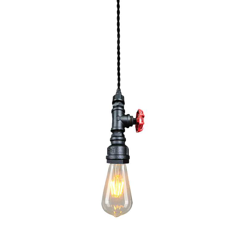 Iron Water Valve Suspension Lighting Retro Style 1��Bulb Bar Pendant Light Fixture Black Clearhalo 'Ceiling Lights' 'Industrial Pendants' 'Industrial' 'Middle Century Pendants' 'Pendant Lights' 'Pendants' 'Tiffany' Lighting' 2235690_ca120f9c-9373-420a-bd8f-6af104cdeb4c