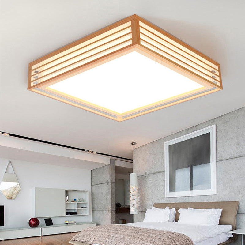 Wood Square Flush Ceiling Light Japanese LED Flush Mount Lighting Fixture for Bedroom Wood Clearhalo 'Ceiling Lights' 'Close To Ceiling Lights' 'Close to ceiling' 'Flush mount' Lighting' 2235716