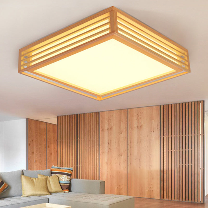 Wood Square Flush Ceiling Light Japanese LED Flush Mount Lighting Fixture for Bedroom Clearhalo 'Ceiling Lights' 'Close To Ceiling Lights' 'Close to ceiling' 'Flush mount' Lighting' 2235717