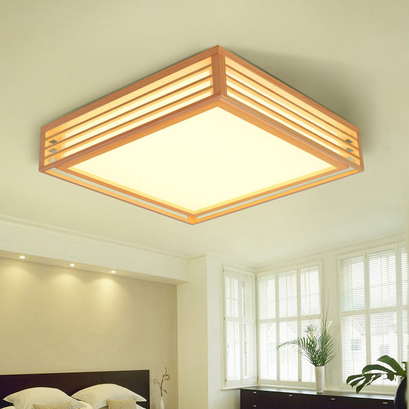 Wood Square Flush Ceiling Light Japanese LED Flush Mount Lighting Fixture for Bedroom Clearhalo 'Ceiling Lights' 'Close To Ceiling Lights' 'Close to ceiling' 'Flush mount' Lighting' 2235718