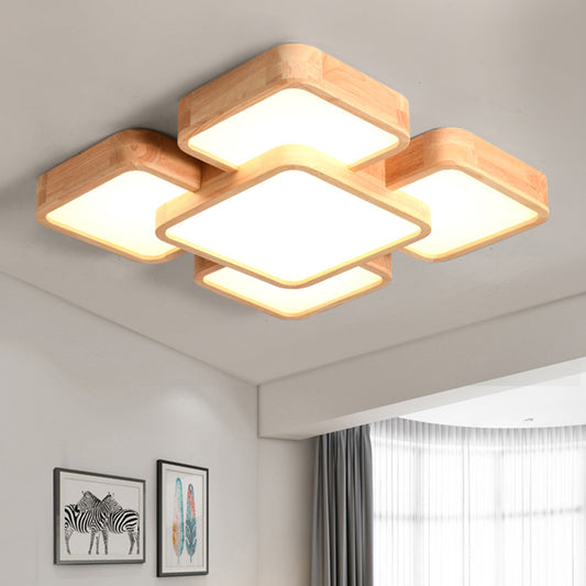 Splicing Square Bedroom Flush Light Wood Nordic Style LED Flush Ceiling Light Fixture Clearhalo 'Ceiling Lights' 'Close To Ceiling Lights' 'Close to ceiling' 'Flush mount' Lighting' 2235722