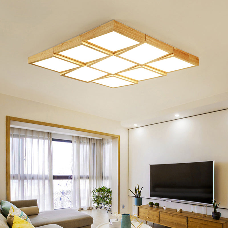 Square LED Flush Mount Modern Wood Living Room Flushmount Ceiling Light with Acrylic Shade 9 Wood Clearhalo 'Ceiling Lights' 'Close To Ceiling Lights' 'Close to ceiling' 'Flush mount' Lighting' 2235733