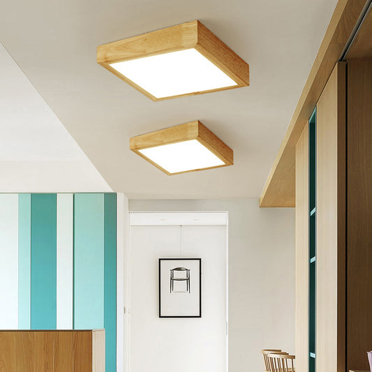 Square LED Flush Mount Modern Wood Living Room Flushmount Ceiling Light with Acrylic Shade 1 Wood Clearhalo 'Ceiling Lights' 'Close To Ceiling Lights' 'Close to ceiling' 'Flush mount' Lighting' 2235736