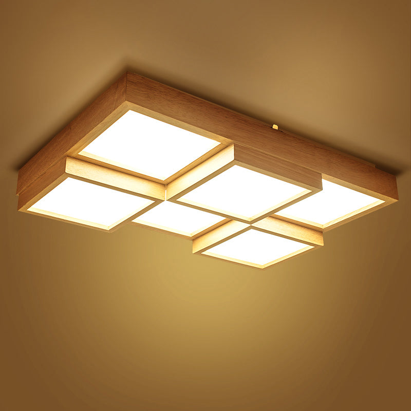 Acrylic Splicing Squares Flush Ceiling Light Nordic LED Flush Mount Lighting Fixture in Wood 6 Wood Clearhalo 'Ceiling Lights' 'Close To Ceiling Lights' 'Close to ceiling' 'Flush mount' Lighting' 2235741