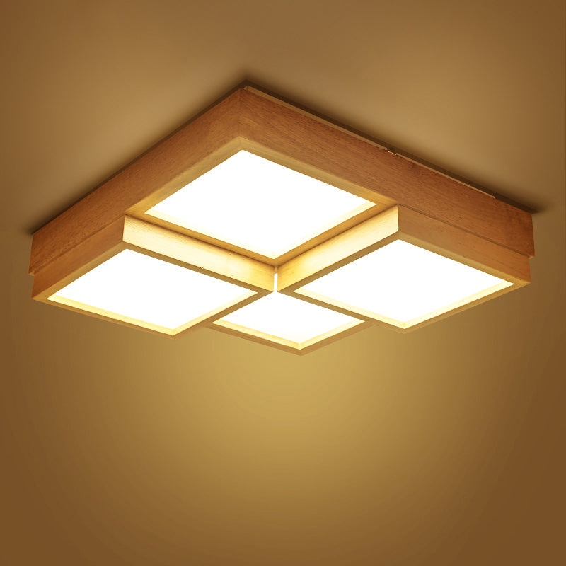 Acrylic Splicing Squares Flush Ceiling Light Nordic LED Flush Mount Lighting Fixture in Wood 4 Wood Clearhalo 'Ceiling Lights' 'Close To Ceiling Lights' 'Close to ceiling' 'Flush mount' Lighting' 2235742