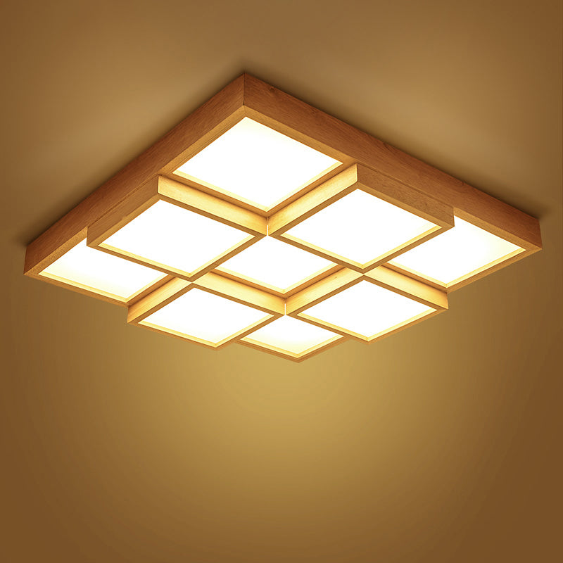 Acrylic Splicing Squares Flush Ceiling Light Nordic LED Flush Mount Lighting Fixture in Wood 9 Wood Clearhalo 'Ceiling Lights' 'Close To Ceiling Lights' 'Close to ceiling' 'Flush mount' Lighting' 2235744