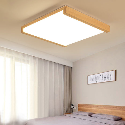 Square Shaped LED Flush Mount Light Simplicity Wood Bedroom Flush Mount Ceiling Light Clearhalo 'Ceiling Lights' 'Close To Ceiling Lights' 'Close to ceiling' 'Flush mount' Lighting' 2235762