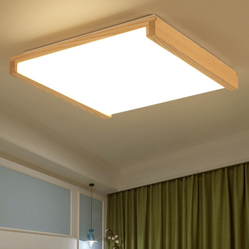 Square Shaped LED Flush Mount Light Simplicity Wood Bedroom Flush Mount Ceiling Light Clearhalo 'Ceiling Lights' 'Close To Ceiling Lights' 'Close to ceiling' 'Flush mount' Lighting' 2235763