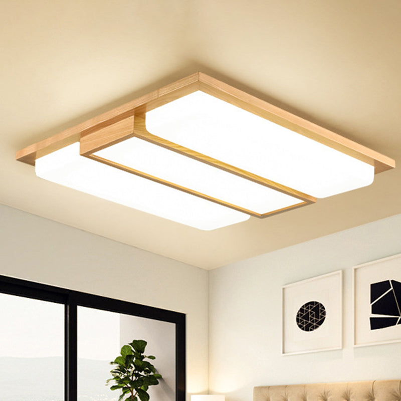 Rectangle Shaped Living Room Flush Light Wood Japanese LED Flush Ceiling Light Fixture Clearhalo 'Ceiling Lights' 'Close To Ceiling Lights' 'Close to ceiling' 'Flush mount' Lighting' 2235801