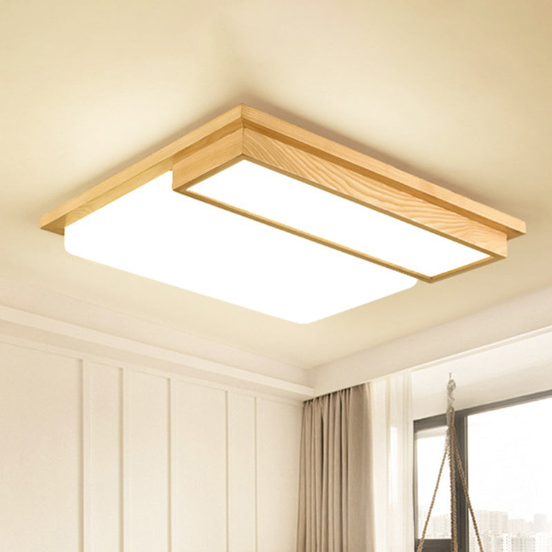 Rectangle Shaped Living Room Flush Light Wood Japanese LED Flush Ceiling Light Fixture Wood B Clearhalo 'Ceiling Lights' 'Close To Ceiling Lights' 'Close to ceiling' 'Flush mount' Lighting' 2235802