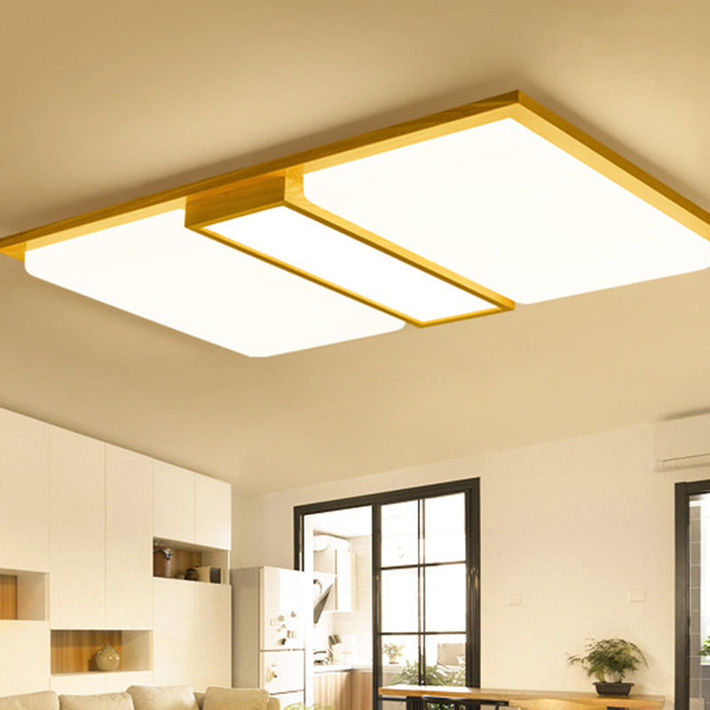 Rectangle Shaped Living Room Flush Light Wood Japanese LED Flush Ceiling Light Fixture Clearhalo 'Ceiling Lights' 'Close To Ceiling Lights' 'Close to ceiling' 'Flush mount' Lighting' 2235806