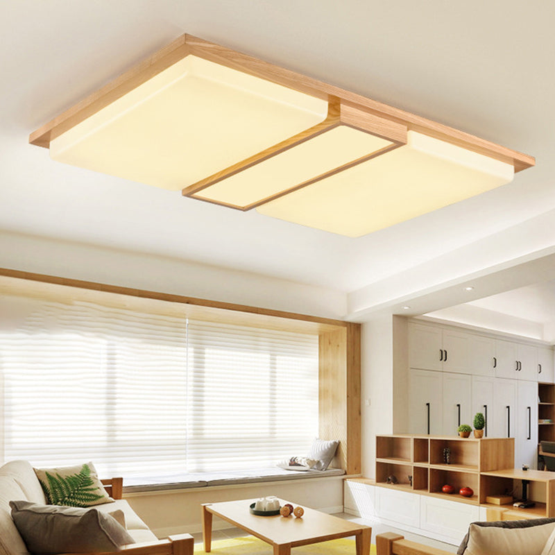 Rectangle Shaped Living Room Flush Light Wood Japanese LED Flush Ceiling Light Fixture Clearhalo 'Ceiling Lights' 'Close To Ceiling Lights' 'Close to ceiling' 'Flush mount' Lighting' 2235808