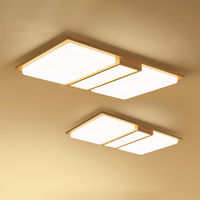 Rectangle Shaped Living Room Flush Light Wood Japanese LED Flush Ceiling Light Fixture Clearhalo 'Ceiling Lights' 'Close To Ceiling Lights' 'Close to ceiling' 'Flush mount' Lighting' 2235809